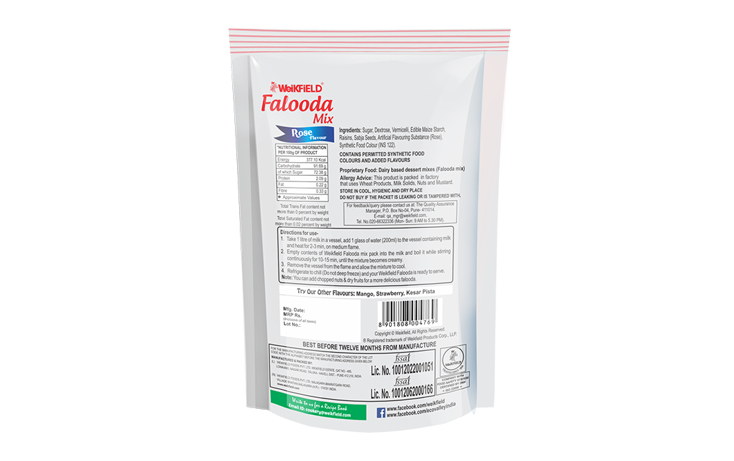 Weikfield Falooda Mix Rose Flavour   Pack  200 grams